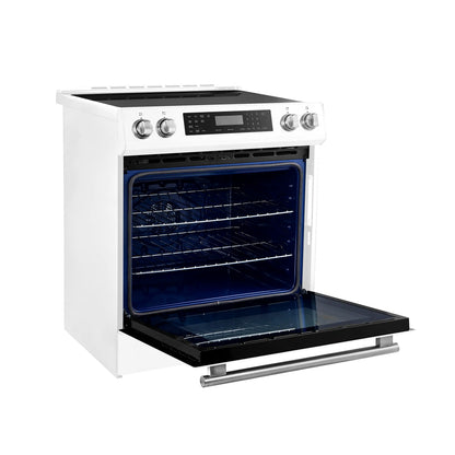 Forno Espresso Donatello 30-Inch Induction Range with Digital Display in White with Antique Brass Trim  - FFSIN0905-30WHT