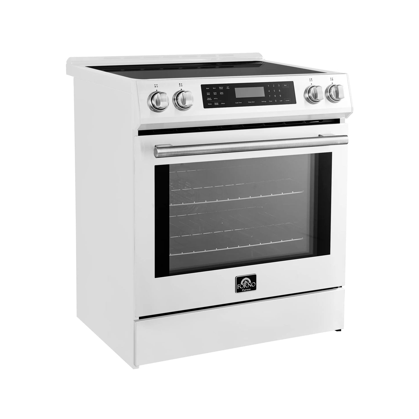 Forno 5-Piece Appliance Package - 30-Inch Inducton Range, Under Cabinet Range Hood, Refrigerator, Dishwasher, and  24-Inch Microwave Oven in White with Stainless Steel Trim - APR5-905-30WHT-MWO24
