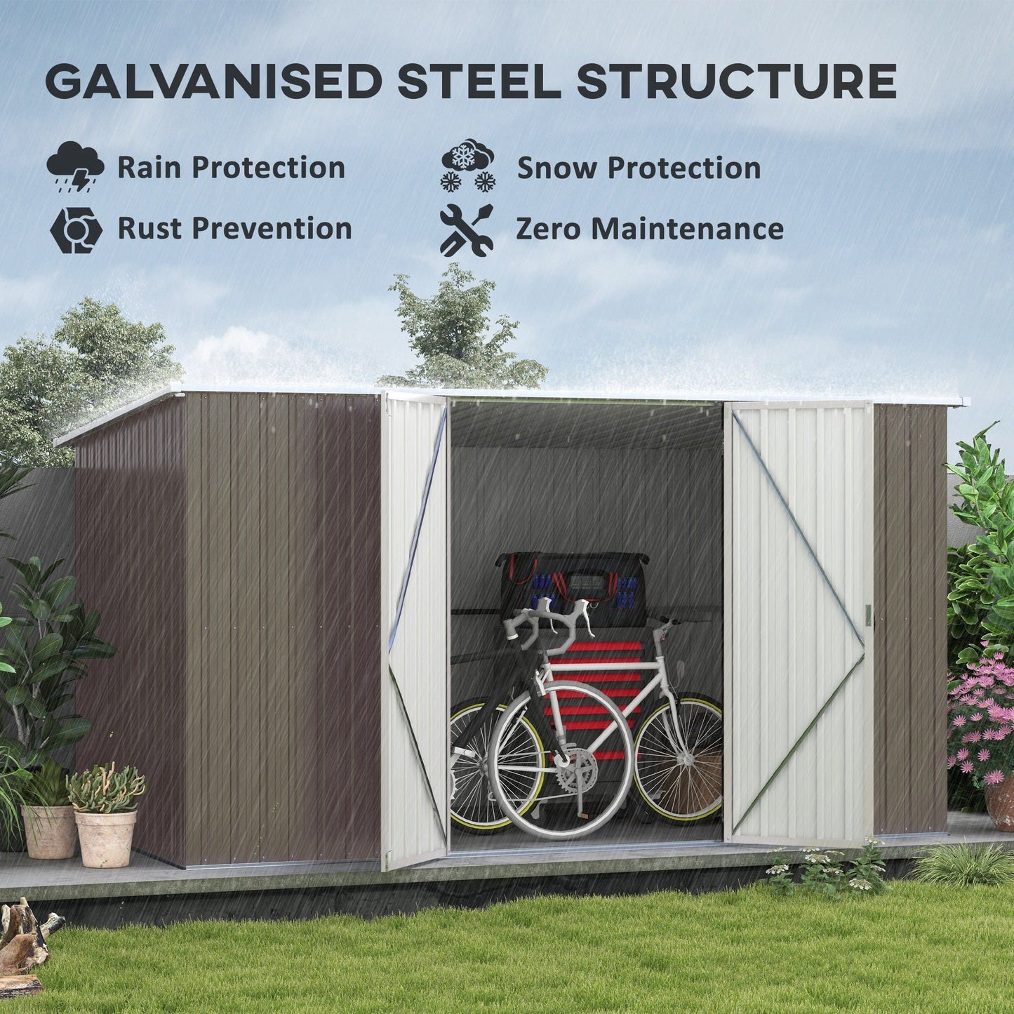 Outsunny 11' x 6' Metal Storage Shed with Lockable Door for Backyard, Garden, Lawn, Light Gray - 845-680V01LG