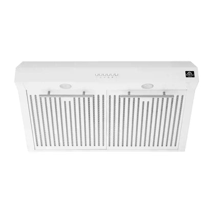 Forno 5-Piece Appliance Package - 30-Inch Induction Range, Under Cabinet Range Hood, French Door Refrigerator, Dishwasher, and 30-Inch Microwave Drawer in White with Stainless Steel Handle - APR5-905-30WHT-MWD30