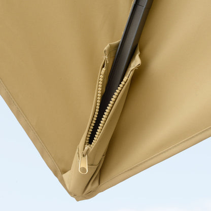 Outsunny 10ft. Solar LED Cantilever Umbrella, Offset Hanging Umbrella with 360¡ãRotation, Cross Base, 8 Ribs, Tilt and Crank for Yard, Khaki - 84D-184V01KK