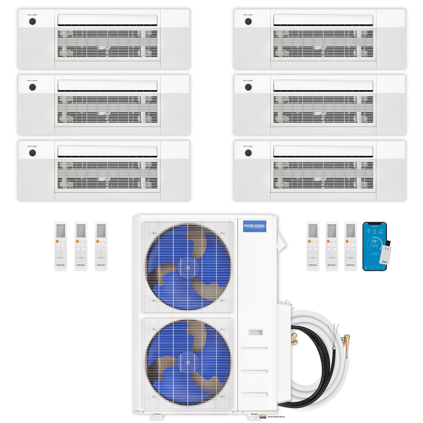MRCOOL DIY 5th Gen Mini Split - 6-Zone 48,000 BTU Ductless Air Conditioner and Heat Pump Condenser with 18K + 12K + 6K + 6K + 6K + 6K Ceiling Cassette Air Handlers