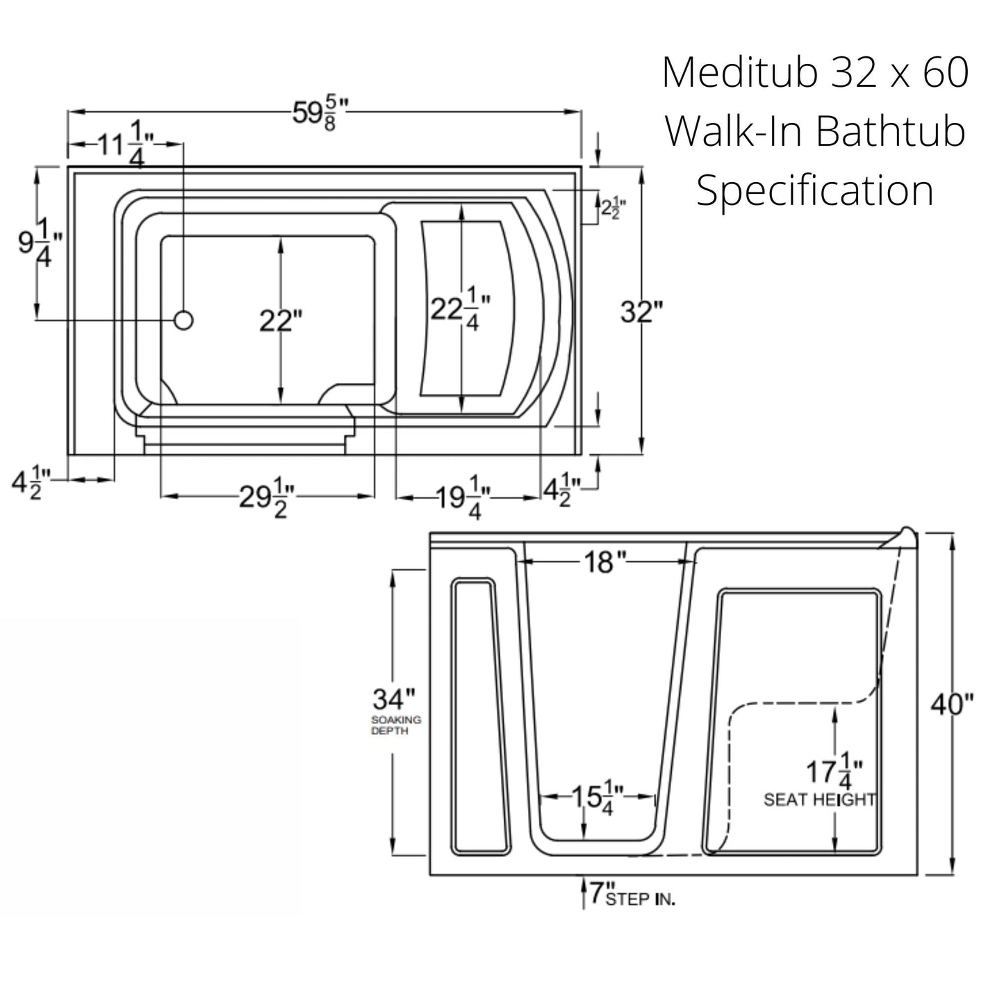 Meditub 32 x 60 Walk-In Bathtub 3260 - Backyard Provider