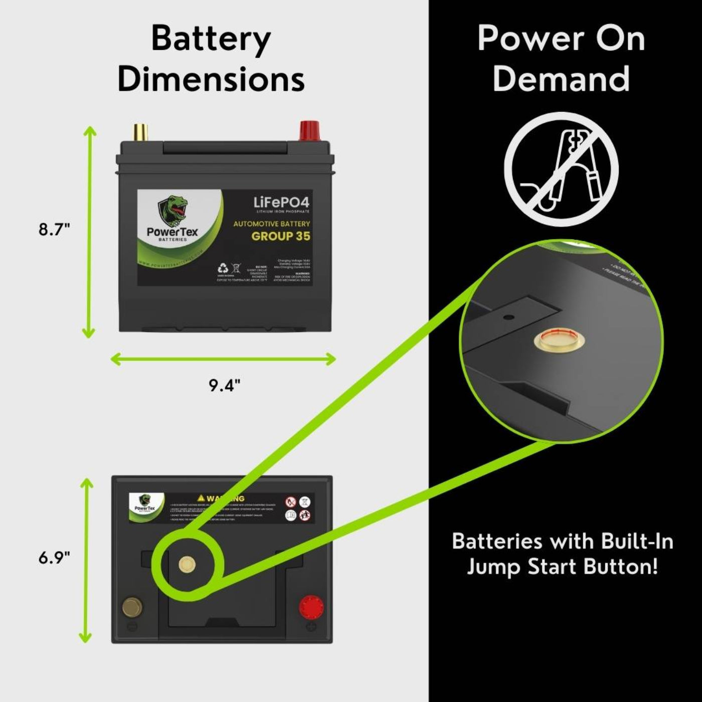 PowerTex 2016 Infiniti QX70 Car Battery BCI Group 35 / Q85 Lithium LiFePO4 Automotive Battery - PTLG35-40