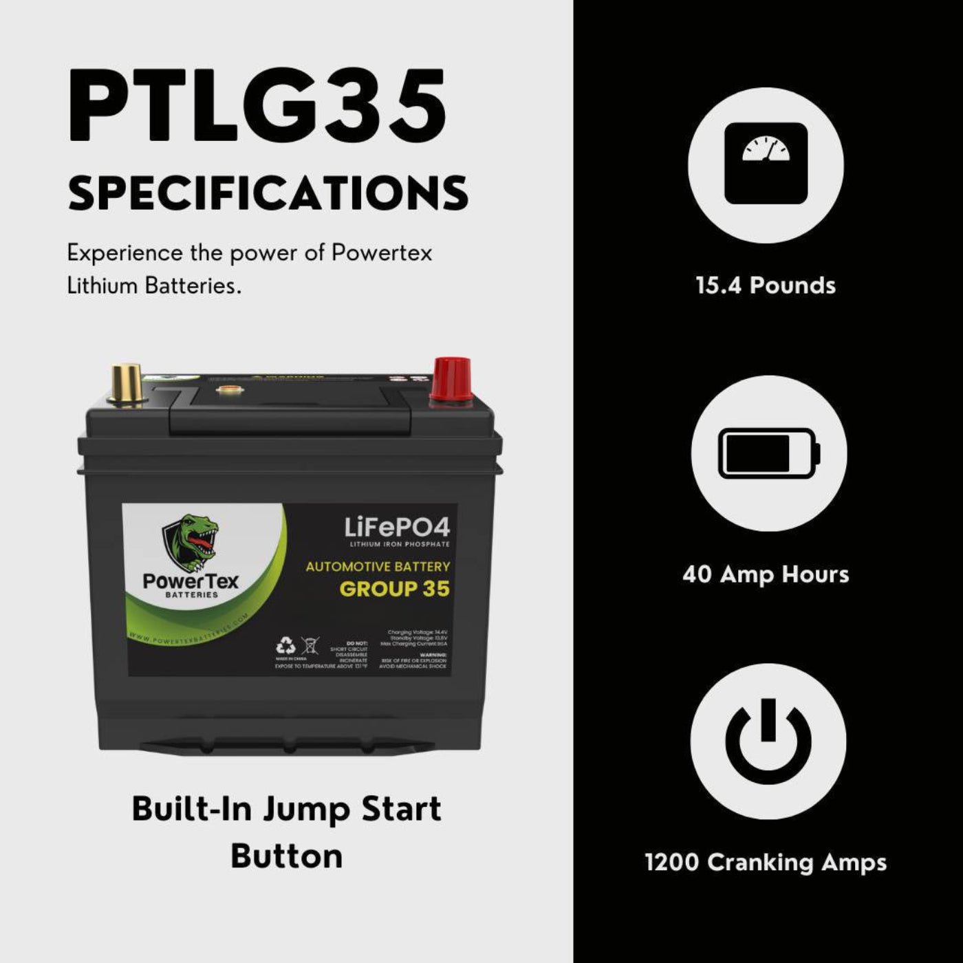 PowerTex 2012 Nissan Frontier Car Battery BCI Group 35 / Q85 Lithium LiFePO4 Automotive Battery - PTLG35-304