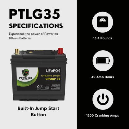 PowerTex 2019 Subaru Crosstrek Car Battery BCI Group 35 / Q85 Lithium LiFePO4 Automotive Battery - PTLG35-365