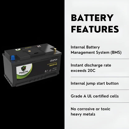 PowerTex 2021 BMW Alpina B7 Car Battery BCI Group 49 / H8 Replacement Lithium LiFePO4 Automotive Battery