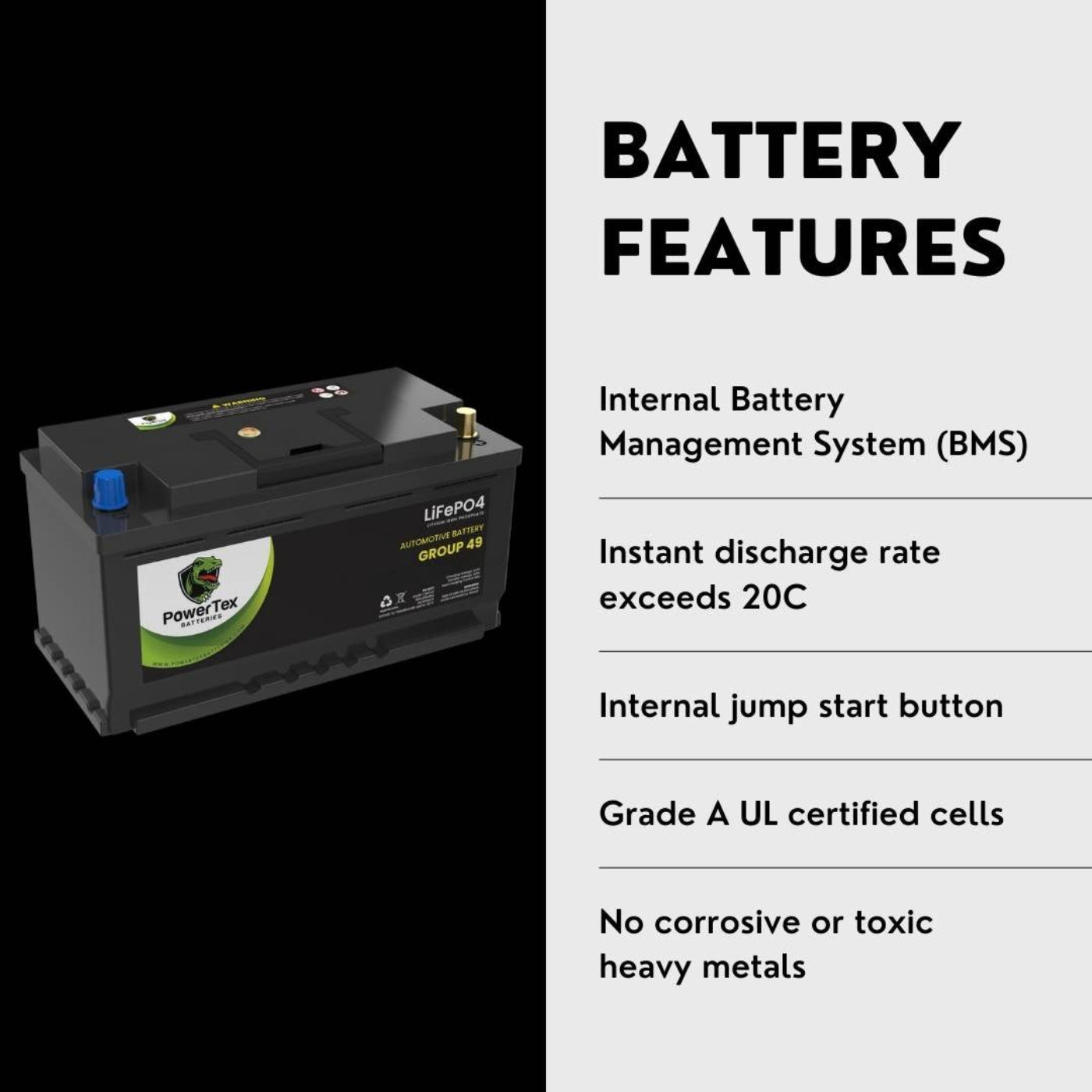 PowerTex2016 BMW 428i Gran Coupe Car Battery BCI Group 49 / H8 Replacement Lithium LiFePO4 Automotive Battery