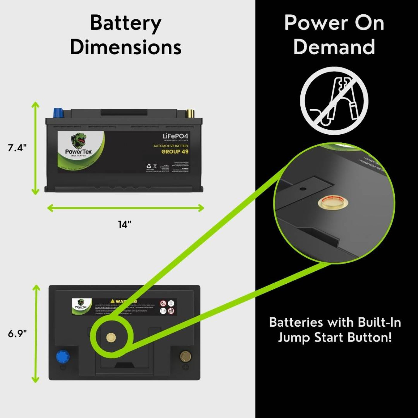 PowerTex2021 BMW X6 Car Battery BCI Group 49 / H8 Replacement Lithium LiFePO4 Automotive Battery