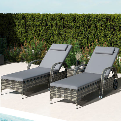 Outsunny 3-Piece Wicker Chaise Lounge Chair Set with Side Table, 5-Level Adjustable Backrest, Gray - 862-014V02GY