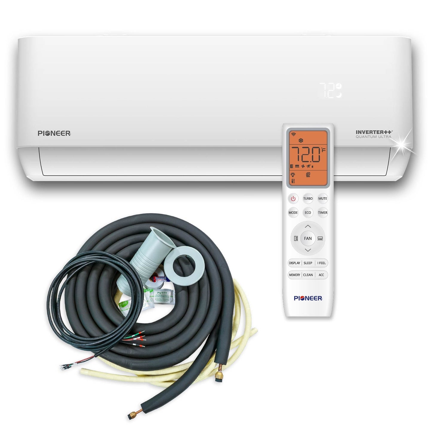 Pioneer Multi Zone 18,000 BTU Quantum Ultra Wall-Mounted Indoor Section Ductless Mini-Split Wi-Fi Inverter++ Air Conditioner Heat Pump 230V - WT018GLSI24HLG-10S