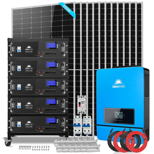 Sungold Power Off Grid Solar Kit 12 X 550 Watts Solar Panels 25.6KWh Lithium Battery 10Kw Solar Inverter 48Vdc 120V/240V Sgr-10K25S