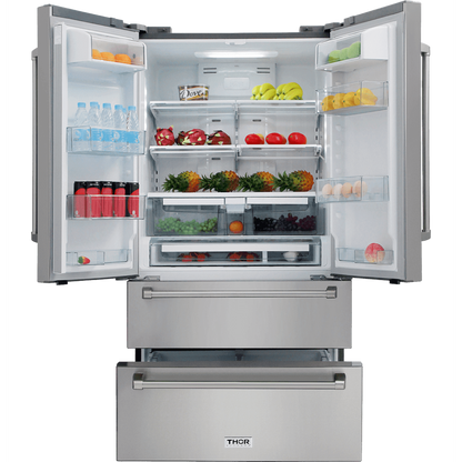 Thor Kitchen Appliance Package - 30 inch Electric Range, Range Hood, Microwave Drawer, Counter-Depth Refrigerator, Dishwasher, AP-HRE3001-7