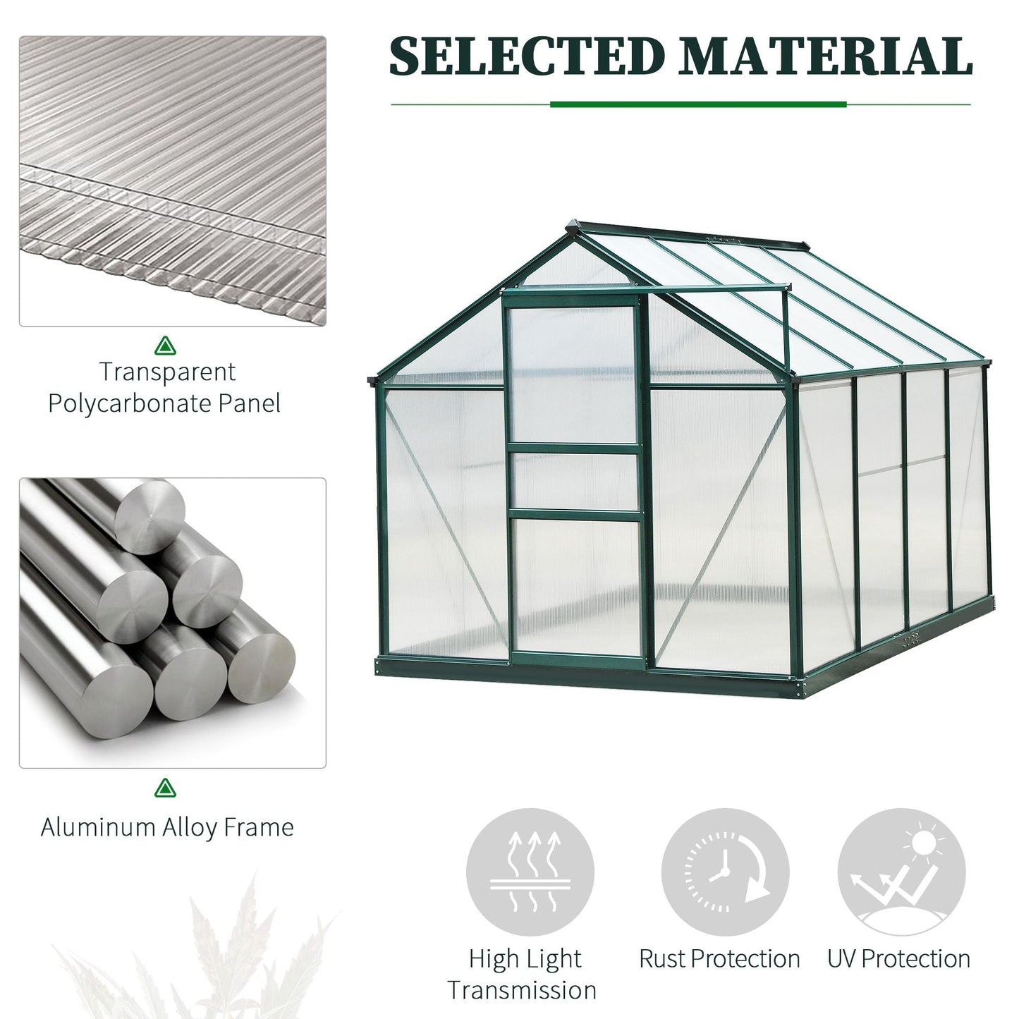Outsunny BloomGreen 6' x 8' Greenhouse with Rain Gutter and Roof Vent Dark Green - 845-059