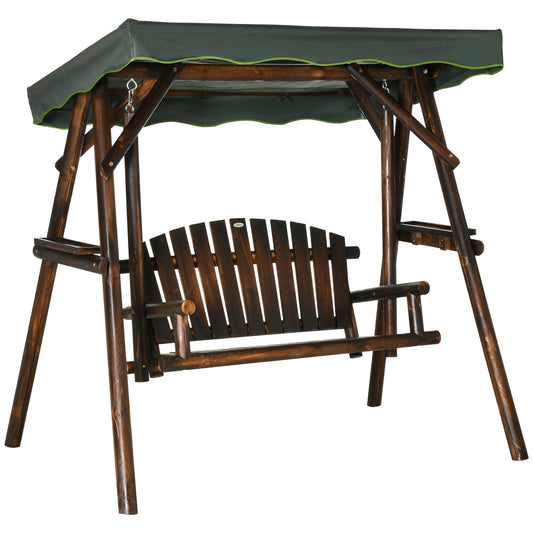 Outsunny 2-Person Outdoor Hanging Swing Chair with Adjustable Canopy and Side Trays - 84A-216
