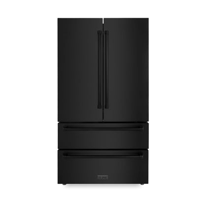 ZLINE 5-Piece Appliance Package - 48 In. Gas Range, Range Hood, Refrigerator, Microwave and Dishwasher in Black Stainless Steel, 5KPR-RGBRH48-MWDWV