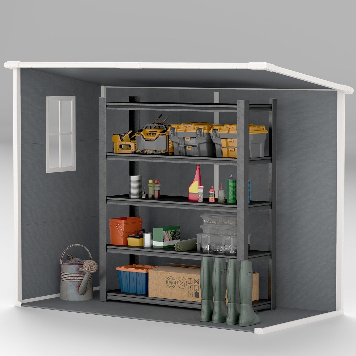 Outsunny EverBase 8' x 4' Outdoor Storage Shed with Window, Lockable Doors and Vents, Gray - 84H-156V00GY