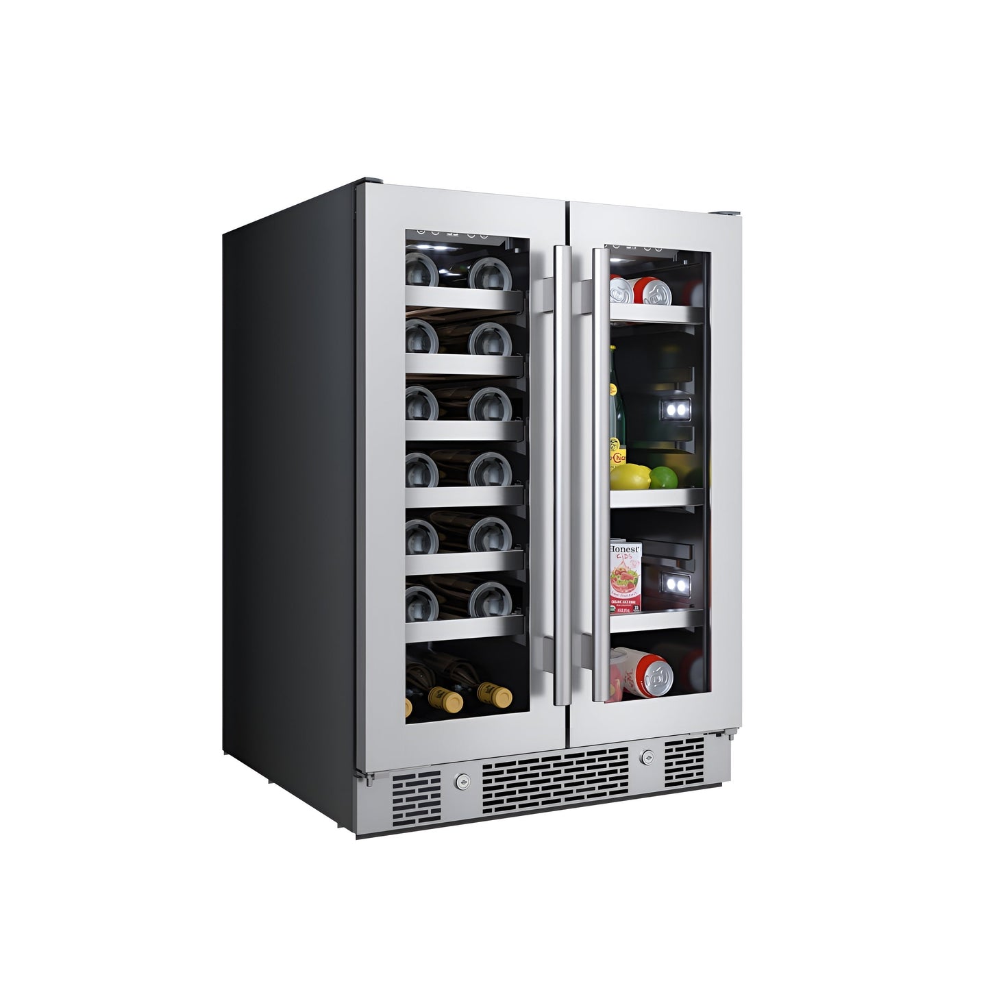 Avallon 24 Inch Wide 21 Bottle Capacity and 64 Can Capacity Beverage Center with LED Lighting and Double Pane Glass - AWBC242GGFDPRG