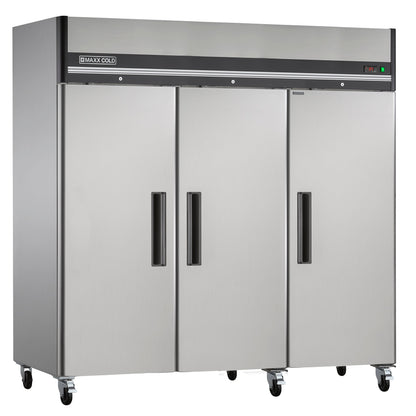 Maxx Cold Triple Door Reach-In Refrigerator, Top Mount, 81"W, 72 cu. ft. Storage Capacity, in Stainless Steel - MXCR-72FDHC
