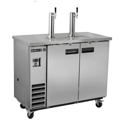 Maxx Cold Dual Tower Beer Dispenser, 47.5"W, 10.5 cu. ft., 2 Barrels/Kegs (297L) Storage Capacity, in Stainless Steel - MXBD48-2SHC