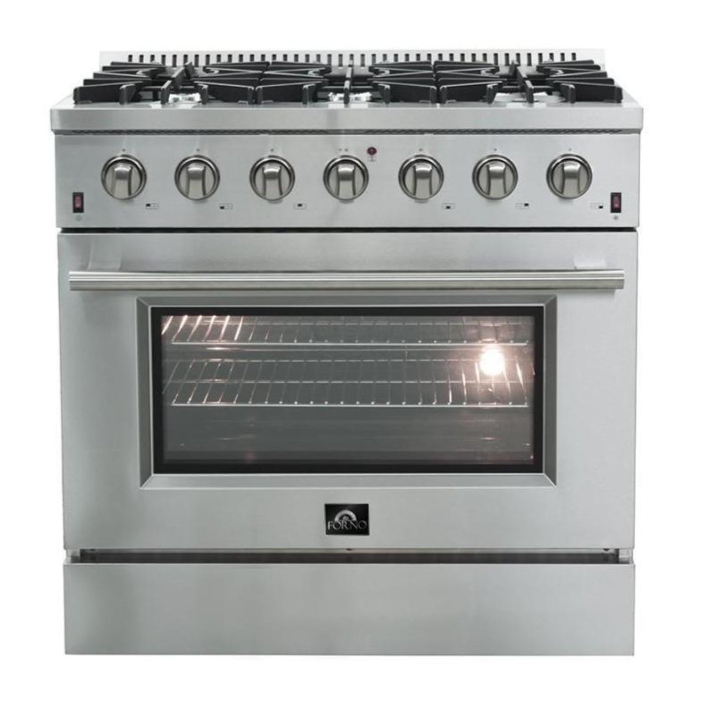 Forno 4-Piece Appliance Package - 36-Inch Gas Range, Refrigerator, 24-Inch Microwave Drawer, & 3-Rack Dishwasher in Stainless Steel - AP4-6244-36-MWD