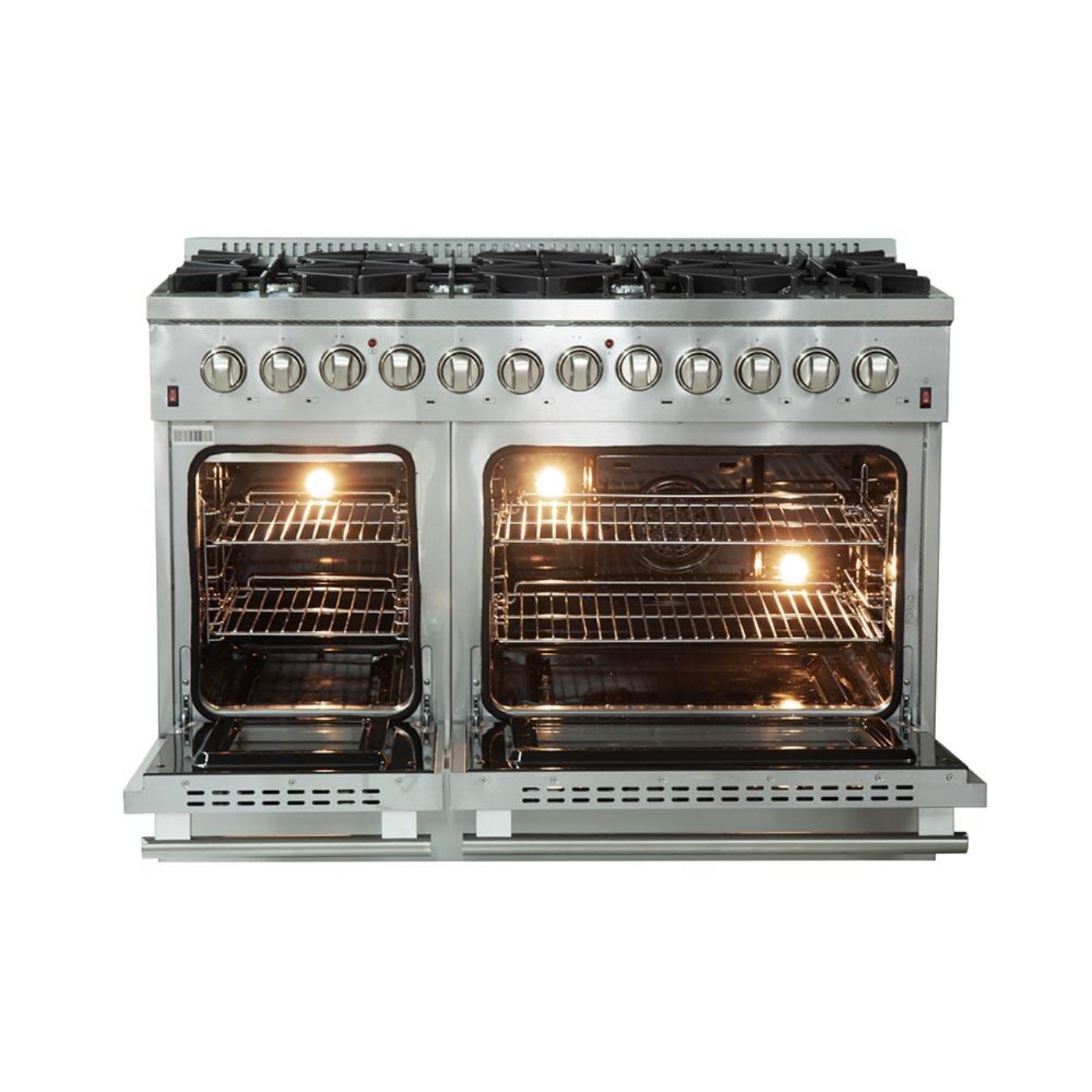Forno 4-Piece Appliance Package - 48-Inch Dual Fuel Range, Refrigerator, 24-Inch Microwave Oven, & 3-Rack Dishwasher in Stainless Steel - AP4-6156-48-MWO