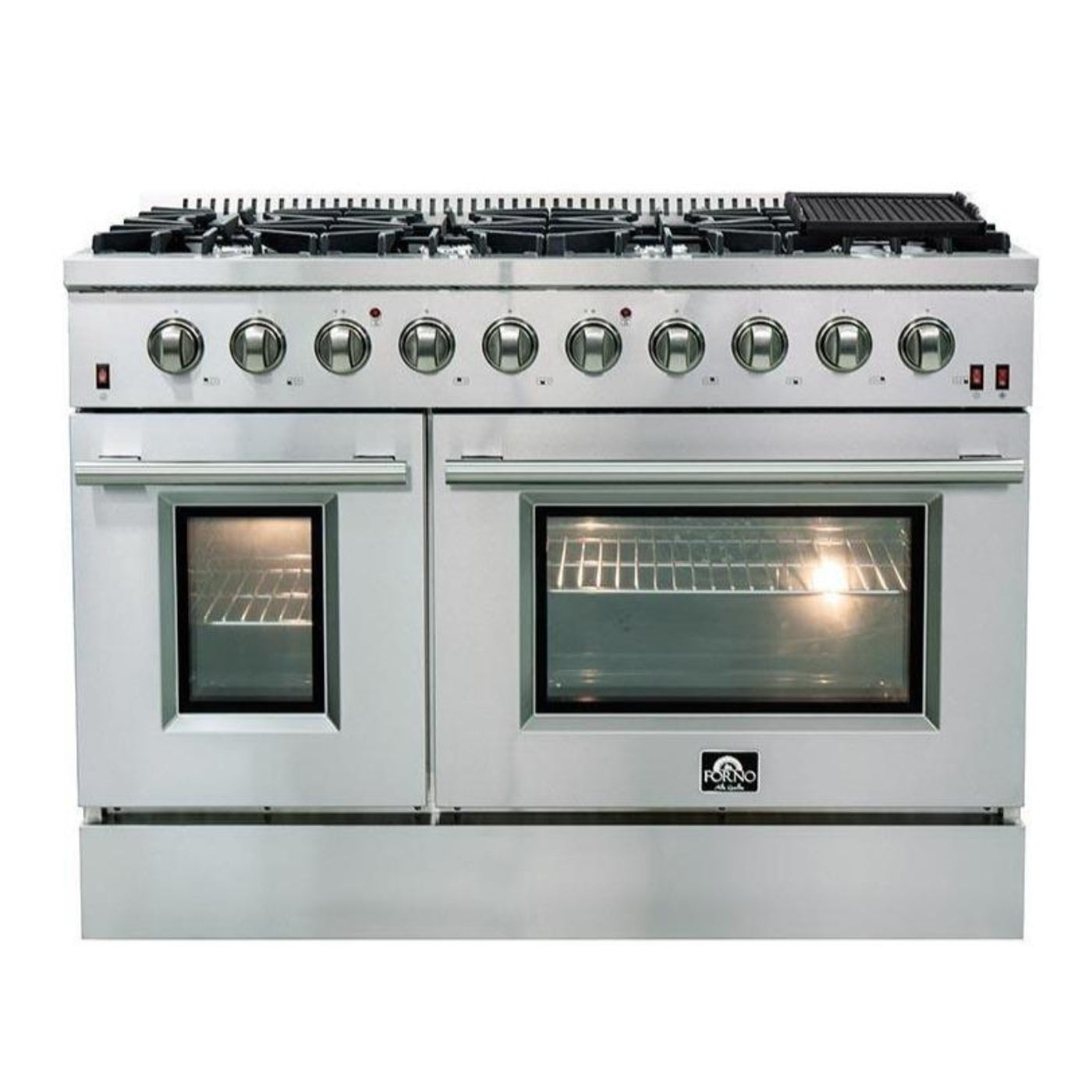 Forno 4-Piece Appliance Package - 48-Inch Gas Range, Refrigerator, 24-Inch Microwave Oven, & 3-Rack Dishwasher in Stainless Steel - AP4-6244-48-MWO