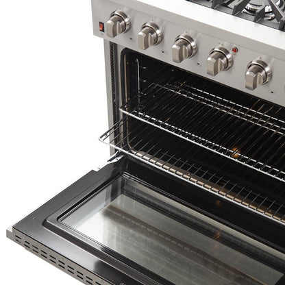 Forno 2-Piece Appliance Package - 36-Inch Gas Range & Wall Mount Hood in Stainless Steel - AP2-6244-36