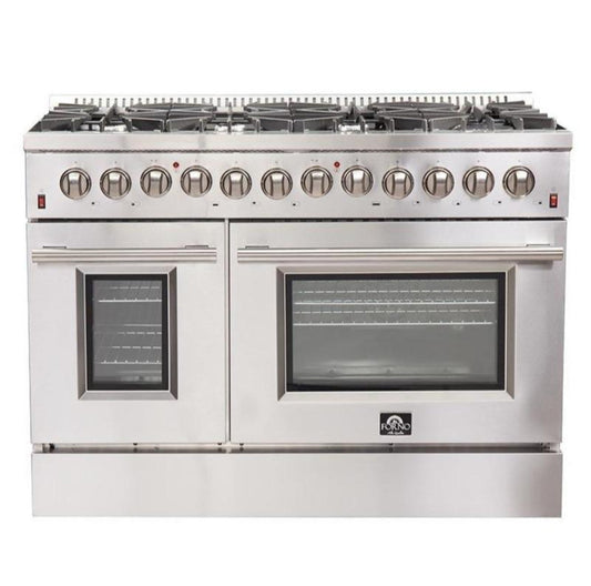 Forno 2-Piece Appliance Package - 48-Inch Dual Fuel Range & Wall Mount Hood in Stainless Stee - AP2-6156-48l