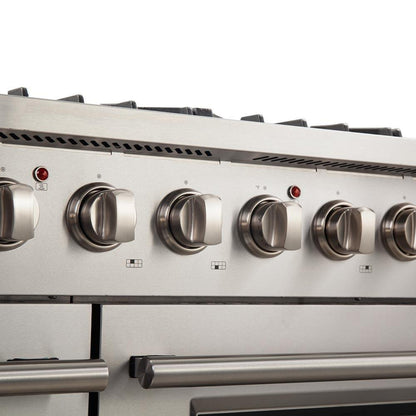 Forno 5-Piece Appliance Package - 48-Inch Gas Range, Refrigerator with Water Dispenser, Wall Mount Hood, 24-Inch Microwave Drawer, & 3-Rack Dishwasher in Stainless Steel - APW5-6244-48-H-MWD