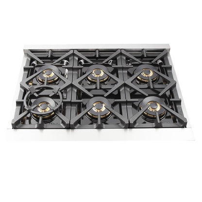 Forno 5-Piece Pro Appliance Package - 36-Inch Dual Fuel Range, Refrigerator, Wall Mount Hood with Backsplash, 24-Inch Microwave Oven, & 3-Rack Dishwasher in Stainless Steel - AP5-6187-36-MWO