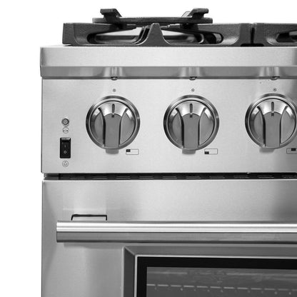 Forno 5-Piece Pro Appliance Package - 36-Inch Dual Fuel Range, Refrigerator, Wall Mount Hood, 24-Inch Microwave Oven, & 3-Rack Dishwasher in Stainless Steel - APR5-6187-36-H-MWO