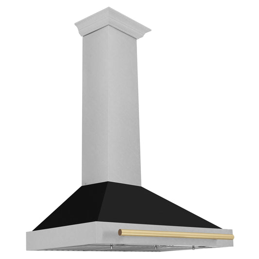 ZLINE KITCHEN AND BATH KB4SNZBLM36CB ZLINE Autograph Edition 36 in. Convertible Satin in Stainless Steel Wall Mount Range Hood with Black Matte Shell and Champagne Bronze Handle (KB4SNZ-BLM36-CB) - KB4SNZBLM36CB