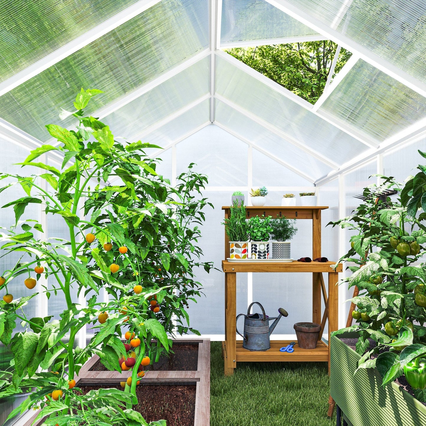 Outsunny 10' x 6' Polycarbonate Greenhouse with Rain Gutter and Roof Vent, Aluminum Frame, Silver - 845-243V02