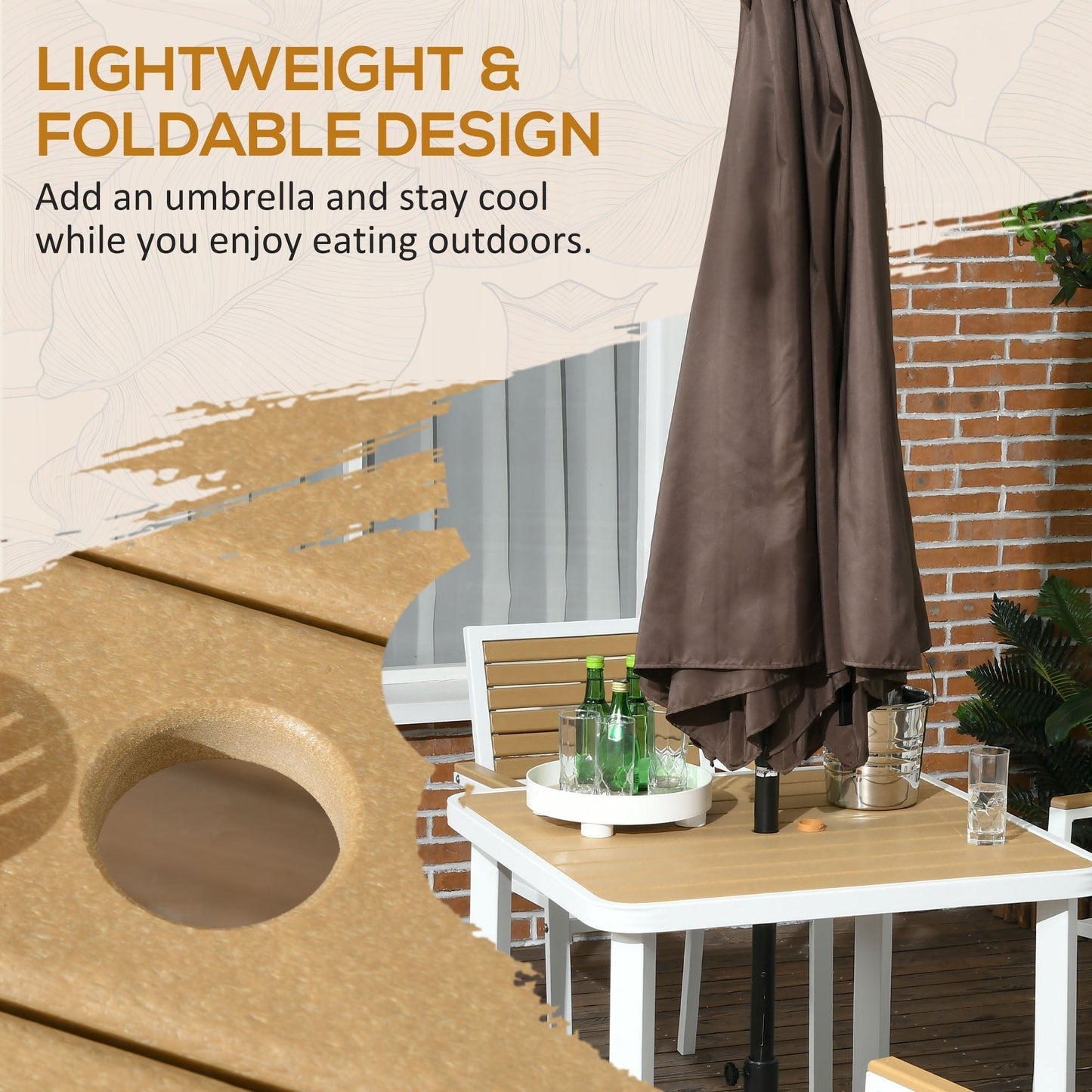 Outsunny 5 Piece Aluminum Frame Patio Dining Set for 4 with Umbrella Hole, Yellow - 84G-348V00YL