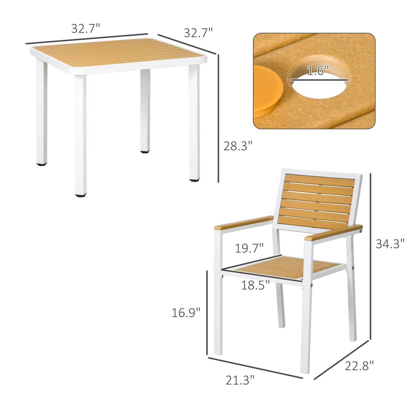 Outsunny 5 Piece Aluminum Frame Patio Dining Set for 4 with Umbrella Hole, Yellow - 84G-348V00YL