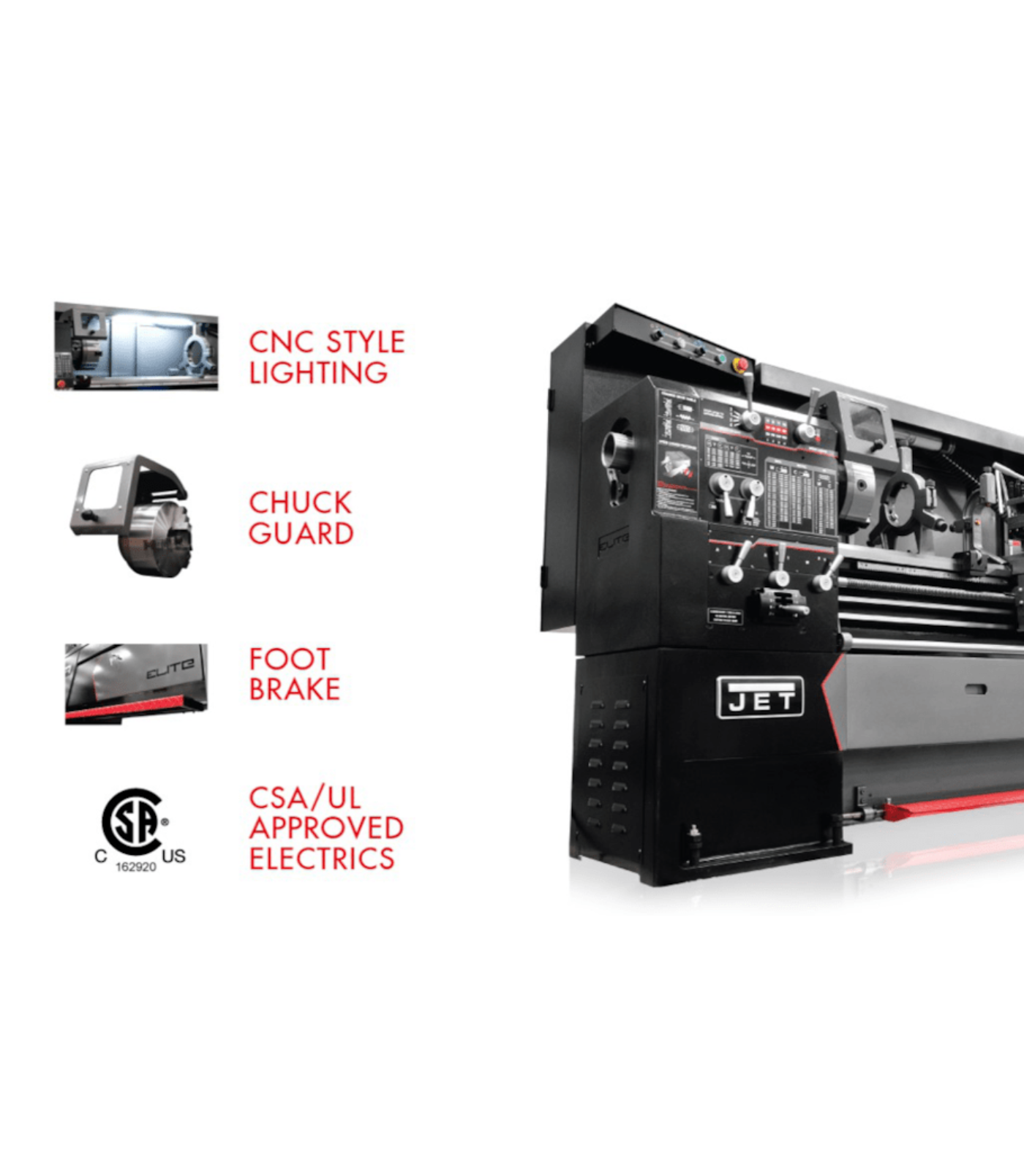JET Elite Lathe E-1440VS with Newall DP700 DRO with Taper Attachment and Collet Closer - JT9-892472