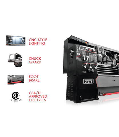 JET Elite Lathe E-1340VS with ACU-RITE 303 DRO with Taper Attachment and Collet Closer - JT9-892414