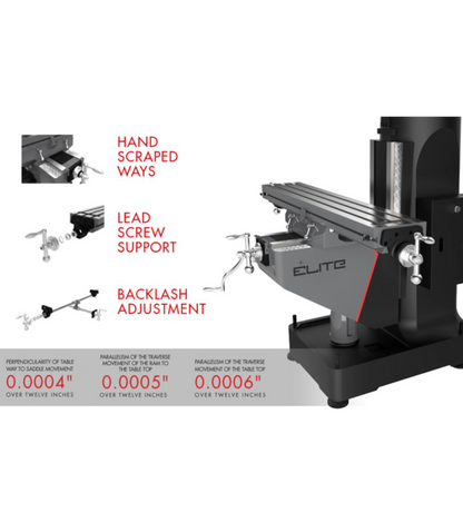 JET Elite EVS-949 Mill with X-Axis JET Powerfeed and USA Made Air Draw Bar - JT9-894304