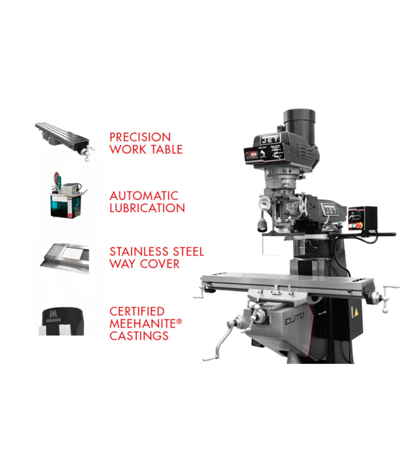 JET Elite EVS-949 Mill with 3-Axis Newall DP700 (Quill) DRO - JT9-894358