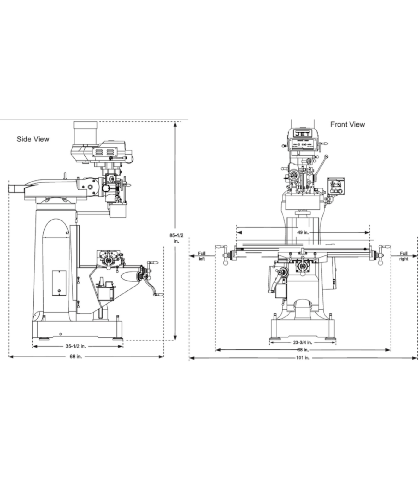 JET Elite EVS-949 Mill with 2-Axis Newall DP700 DRO and X-Axis JET Powerfeed - JT9-894352