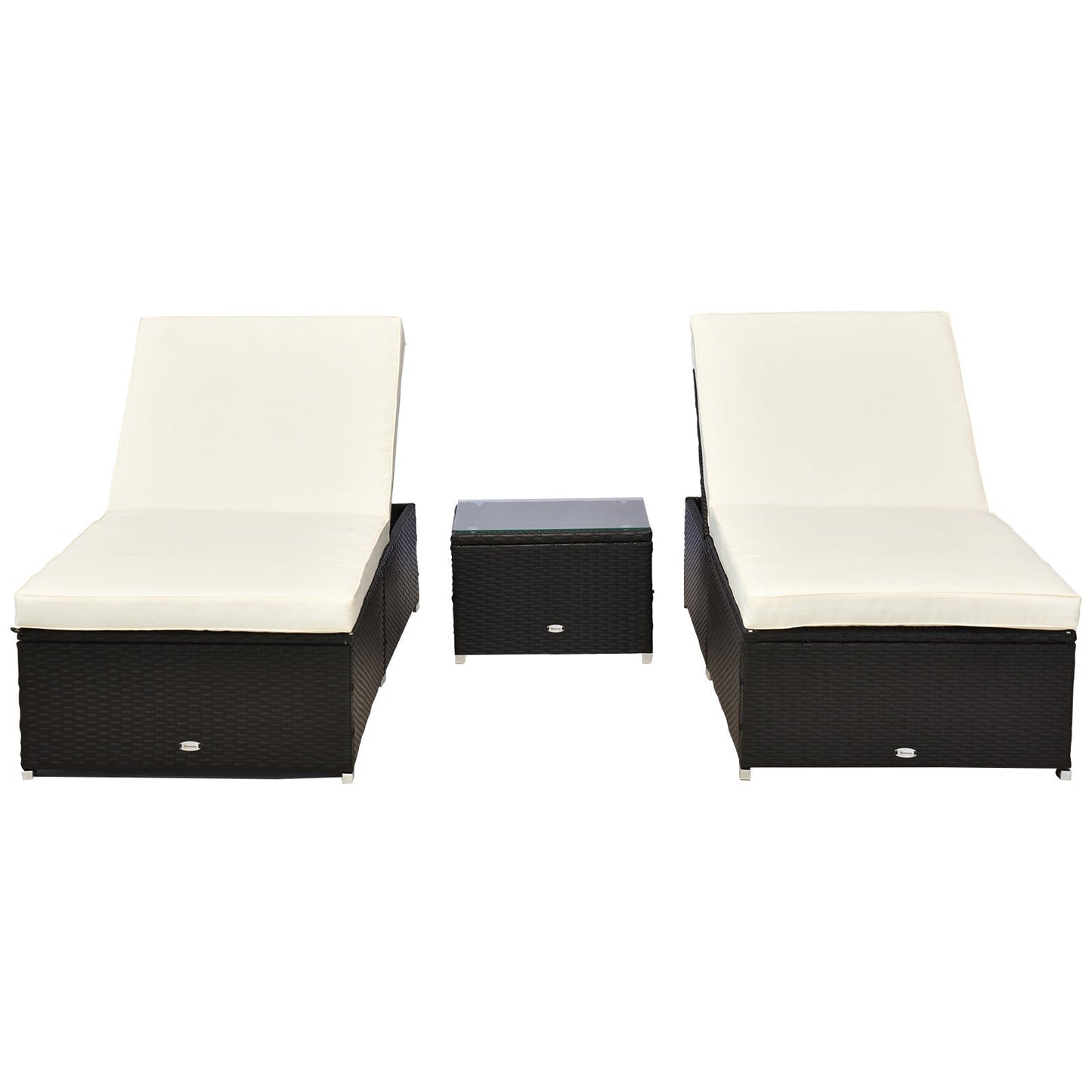 Outsunny Pool Lounge Chairs Set of 2, w/5 Angle Backrest, Table, Water Repellent Cushions, Cream White - 862-009