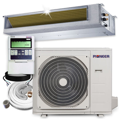 Pioneer 36,000 BTU 15.8 SEER2 Ceiling Concealed Ducted Mini-Split Inverter+ Air Conditioner Heat Pump System Full Set 230V - RYB036GMFILDBD-10