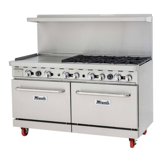Migali C-RO4B-24GL-NG 48" Natural Gas 4 Burner Range with 2 Ovens with 24" Griddle - 224,000 BTU - C-RO4B-24GL-NG