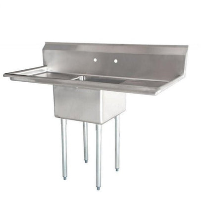 Omcan One Tub Sink 18X18X11  with Center Drain and Two Drain Boards - 43759