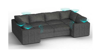 Lovesac – 8 Seats + 10 Sides Corded Velvet &amp; Standard Foam with 8 Speaker Immersive Sound + Charge System – Charcoal Grey - 1772603061321_113