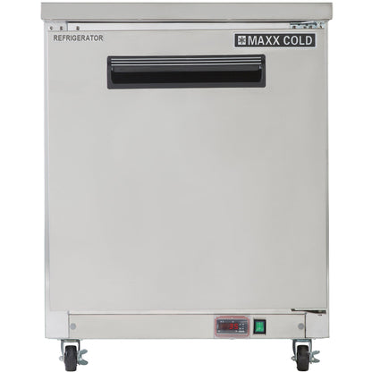 Maxx Cold Single Door Undercounter Refrigerator, 27.5"W, 6.5 cu. ft. Storage Capacity, in Stainless Steel - MXCR27UHC