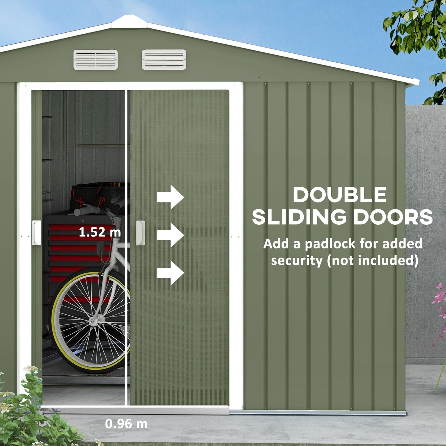 Outsunny EverBase 9' x 6' Outdoor Storage Shed with Foundation Kit, Double Lockable Door & Air Vents, Green - 845-031YG