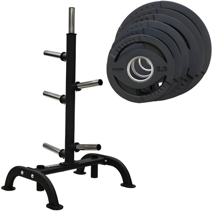 TKO 255 Lb. Rubber Olympic Weight Plate Set with Weight Storage Tree 6210 - 803OR