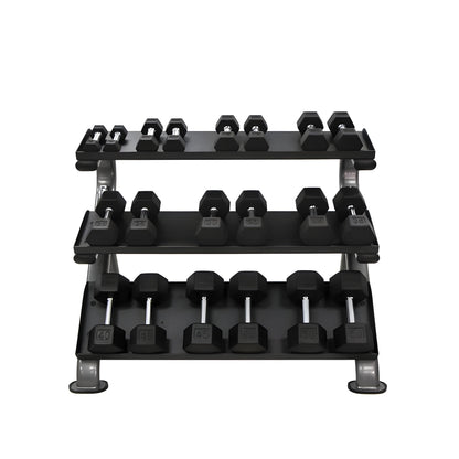 TKO Rubber Hex Dumbbell Set with 3-Tier Horizontal Rack - S890-SXRE15